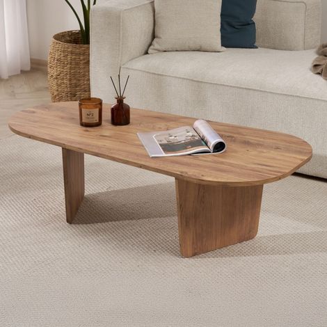 Mesa de Centro Dozza, Forma Ovalada, Tablero de Madera Nobilitada, Color Marrón, 130x65x40h cm Roble con Nudos (1/5)