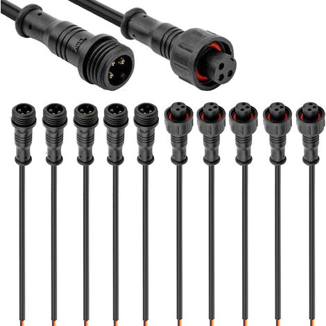 5 Paires Connecteurs Etanches 3 Broches,Plug Mâle Femelle 3 Broches IP67 M12 Connecteurs électrique étanches avec Câble d'Extension 22WG 20CM pour Voiture, Camion, Bateau, Bande LED