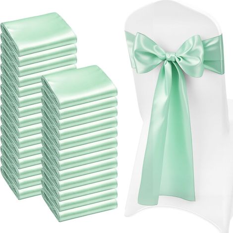 Ruban de Chaise Satiné avec Nœud, 100 Pièces, 17,8 x 274 cm, Vert Clair, Décoration de Mariage, Réception, Baby Shower, Fête, Banquet, Housse de Chaise (1/5)