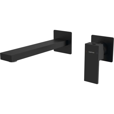 Sapho Cubemix - Grifo de lavabo empotrado, instalación de 2 orificios, con cuerpo, negro mate CM008B (1/3)