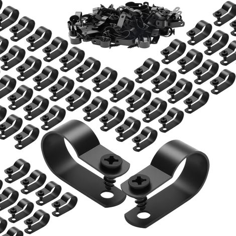 Lot de 120 colliers de serrage noirs 13,2 mm type R - Porte-câbles à visser avec 120 vis - Colliers de serrage à visser - En nylon - Pour la gestion des câbles (1/5)