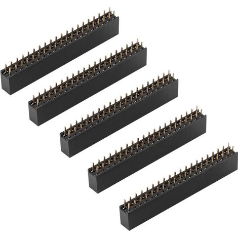 Lot de 5 Embases Femelles à Broches, Broches D'en-TêTe 40 Broches, Protection D'en-TêTe 2 X 20 Broches 2,54 M, Connecteur D'en-TêTes à Broches Courtes à Double Rangée, Bande. (1/5)