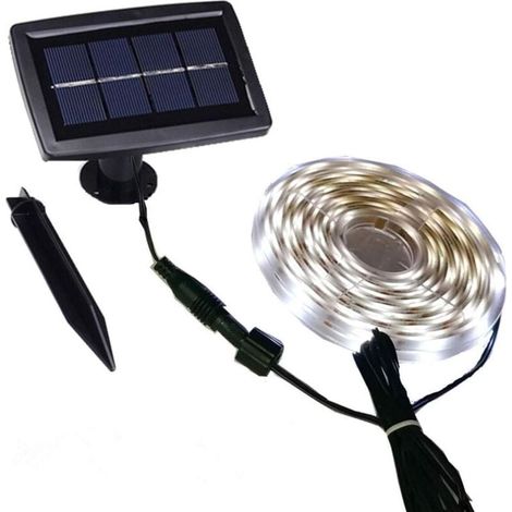 Ruban LED solaire étanche pour extérieur, interrupteur automatique, 2 modes, flexible et découpable, autocollant, 5 mètres, 150 LED, éclairage décoratif pour fenêtre, escalier, toit, terrasse, allée,  (1/5)
