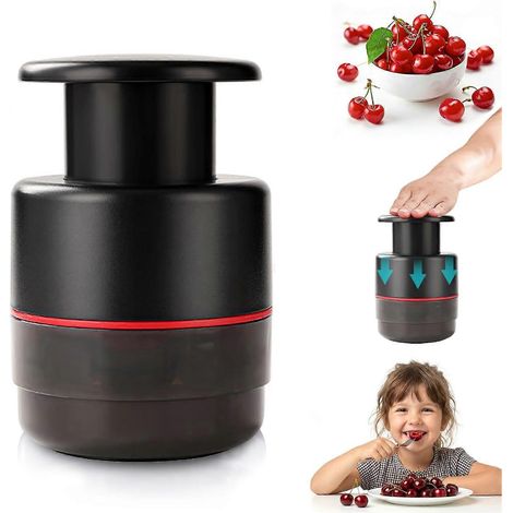 Dénoyauteur de cerises 7 en 1 en acier inoxydable avec protection anti-éclaboussures, dénoyauteur facile à utiliser par bouton-poussoir pour cerises, olives et fruits (1/4)