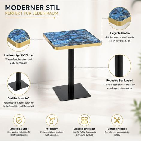 Table à manger carrée avec plateau effet marbre et structure métallique dorée (1/5)