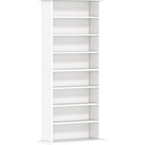 Scaffale Porta CD 58x24x124,5 cm con 6 Ripiani Regolabili Capacità di 360 CD/185 DVD Bianco (1/5)