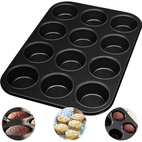 Moule à gâteau antiadhésif 12 alvéoles en acier au carbone avec revêtement en téflon, plaque de cuisson. (1/5)