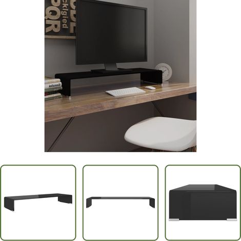 Étagère en verre - Meuble TV/support pour moniteur 90x30x13 cm verre noir (1/5)