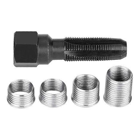 Sollbry Kit de reparación de roscas de bujías, 5 piezas de acero al carbono, herramientas de remachado de roscas de bujías con insertos de bujías de 14 mm. (1/4)