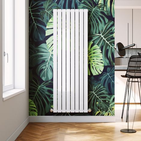 ELEGANT 1800 x 608 mm White Modern Tall Bar Radiator Single Flat Panel Designer Bathroom Rads + Anthracite Thermostatic Radiator Valves (1/5)