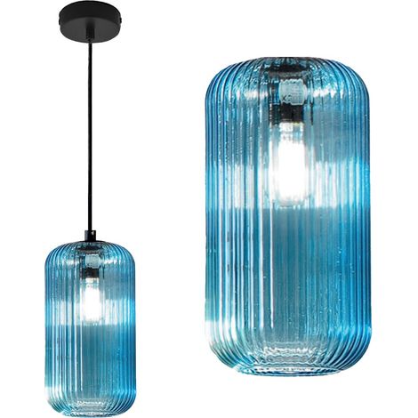 Gea luce raika vg b1 e27 led plafonnier moderne à suspension en verre coloré, couleur bleu