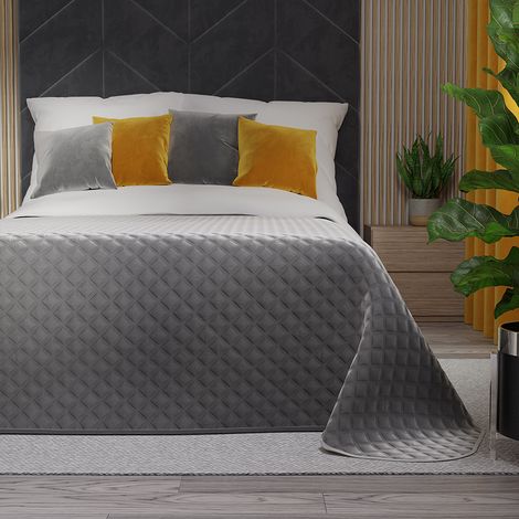 Colcha Velvi de 170x210cm - gris frío moderno con estampado geométrico (1/5)