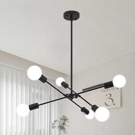 Lustre Salon Moderne, 6 Lumière Luminaire Suspension Noir Lampe Plafond, Luminaires Intérieur pour Cuisine, Salle a Manger, Chambre, Couloir, Ampoule E27 (1/5)