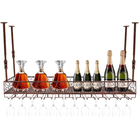 Industrial Vintage Bar schwimmende Regal 120x25cm Bronze Bar schwimmende Regale für Wand Decke montiert hängenden Weinflaschenhalter Regal Champagner Glas Rack