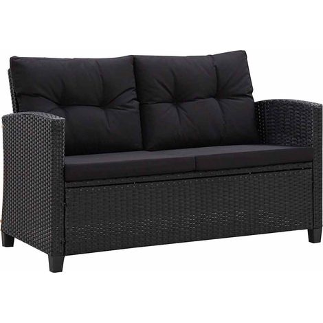 Divano da Giardino Divano da esterno 2 Posti con Cuscini Nero 124 cm Polyrattan (1/5)