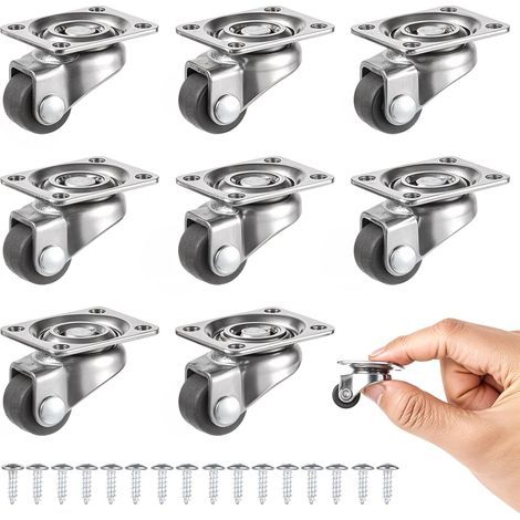 Lot de 8 Petites Roulettes Pivotantes A 360 Petites Roues Pivotantes en Caoutchouc Roulettes de Transport Universelles con Vis Pour Mini Meubles Boite de Rangement (1/5)