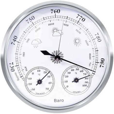 tation météo analogique - Station météo analogique pour l'intérieur et l'extérieur - Composé d'un baromètre, d'un thermomètre et d'un hygromètre(Argent,128mm) (1/5)