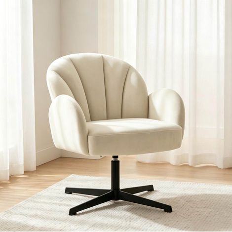 Poltrona girevole a 360° con schienale a conchiglia in velluto beige 64,5 x 68 x 80 cm (1/5)