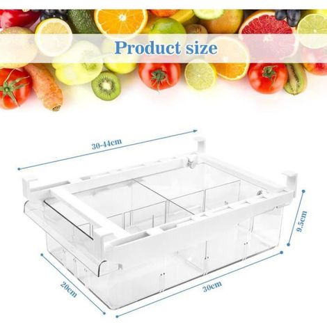 1 Boîte de rangement rétractable, PET transparent, 4 grilles, 30x20x9.5cm, pour frigo (1/4)