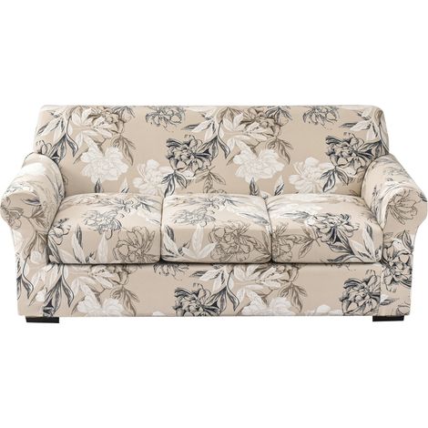 4-teiliger Stretchbezug für 3-Sitzer-Sofa, bedruckt, mit 3 separaten und waschbaren Kissenbezügen, ideal für Wohnzimmer, Haustiere und Kinder. (1/5)