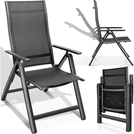 tillvex Gartenstuhl Premium 1 Stück Anthrazit klappbar aus Aluminium Hochlehner mit Armlehnen Klappstuhl verstellbar Klappsessel Balkon Garten Terrasse