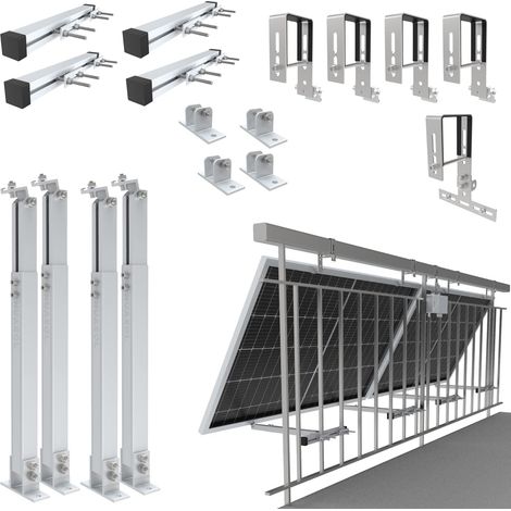 Nuasol – Support balcon pour panneaux solaires – Fixation sur balustrades carrées – Acier inoxydable et aluminium – Angle réglable 0° à 45°