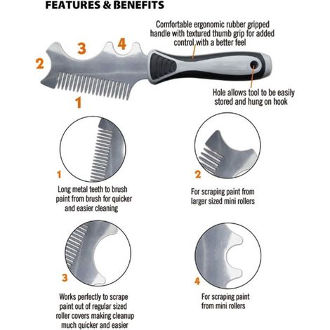 Spatule en acier inoxydable, outil de nettoyage multifonctionnel pour nettoyer les brosses et les brosses à rouleaux (1/3)