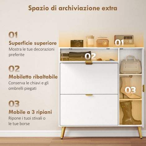 Scarpiera fine 12 paires, meuble d'entrée blanc à étagères ajustables, rangement gain de place. (1/5)