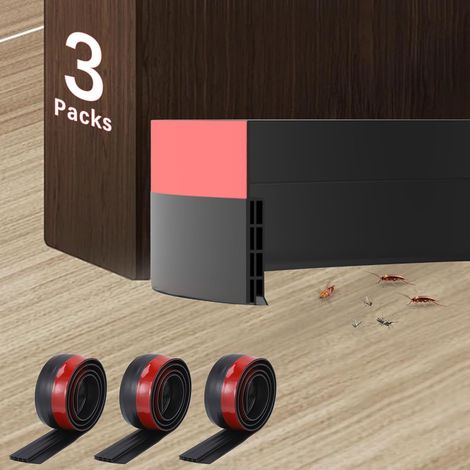 3 x Insulation Door Bottom Seal, Self-Adhesive Bottom of the Door, Cut-Out, Noise Proof, Dustproof and Anti-Humidity, Bottom of Entrance Door Seal (Black) (1/5)