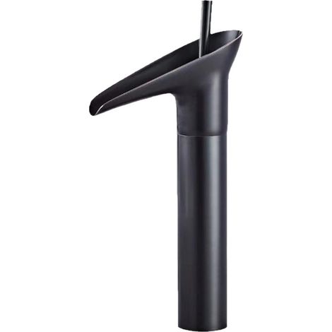 Robinet Lavabo - Mitigeur Cascade Noir en Laiton - Installation Comptoir - Pour Vasque et Évier - 1 Pièce