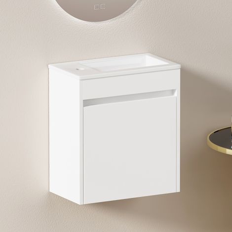 Meuble sous vasque blanc 46x26x51,5cm, grand rangement, porte à fermeture douce silencieuse, mobilier fonctionnel pour salle de bain (1/5)