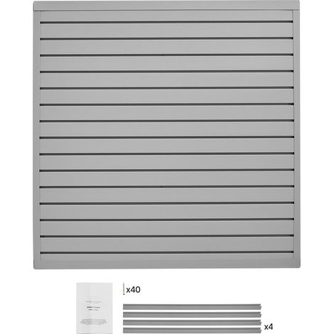 Panneau mural à lattes PVC 4x4 pi, gris, design modulaire, installation facile avec structure à couplage et découpe DIY, idéal pour rangement et affichage. (1/5)