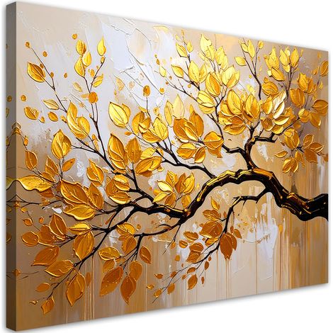 Tableau déco Feuilles dorées sur une branche 60x40 (1/4)