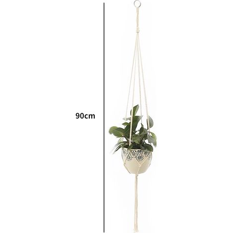 (b-90cm) Panier suspendu en macramé fait main pour plantes, pot de fleurs, décoration de balcon, corde de levage nouée, style bohème, décoration pour la maison et le jardin (1/4)