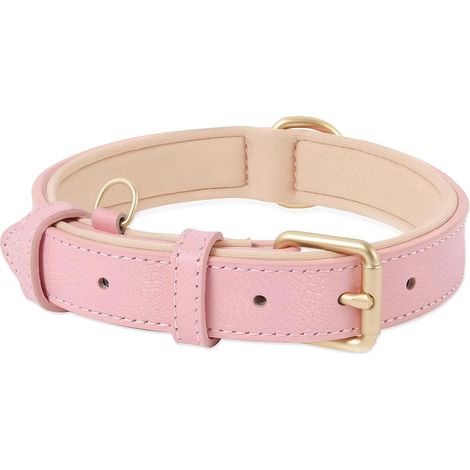 CCYKXACollier, en Cuir, Collier de Chien Ajustable Coussin Moelleux Cuir Nouvelle Couleur de Rembourrage pour Petits, Moyens ou Grands Chiens, Rose, XS (1/5)