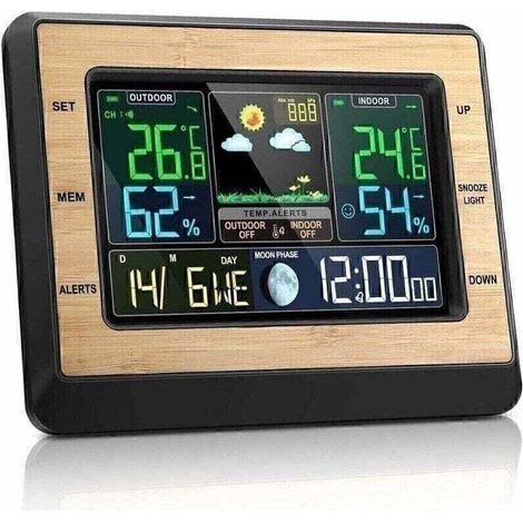 GABRIELLE Station Météo Sans Fil avec Capteur Extérieur, Thermomètre Hygromètre Baromètre Intérieure Extérieure, Écran Couleur de 6 Po, Station Meteo avec Prévisionniste, Phase de lune, Réveil