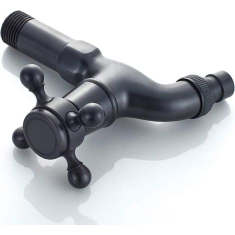 Grifo de latón macizo para lavadora con caño giratorio – Grifo de fregona negro de estilo vintage con mango en cruz para fregadero, jardín o lavabo.