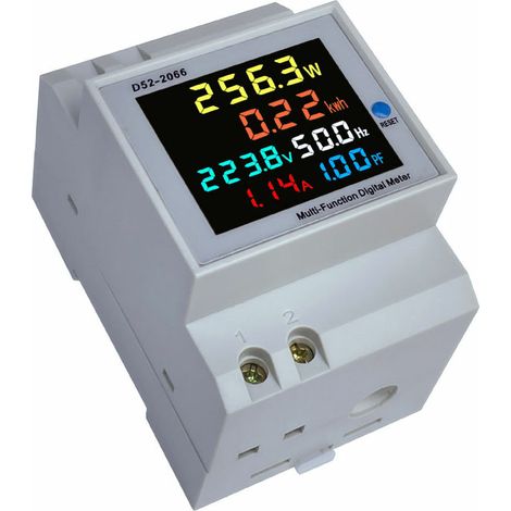 Indicateur de consommation d'énergie D52-2066 Compteur d'énergie intelligent monophasé domestique, compteur d'énergie multifonction de type rail électrique avec écran LCD-AquaForge