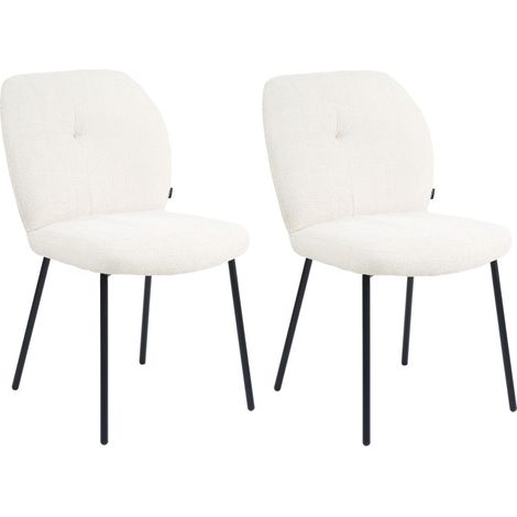 Lot 2 chaises rembourré tissu écru doux pieds métal noir - LEONA (1/5)