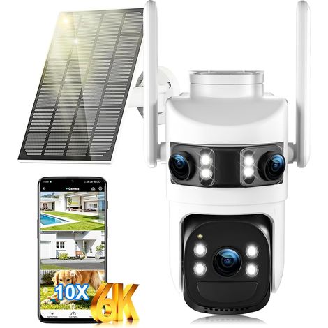 Caméra de Surveillance WiFi Extérieure sans Fil,10X Triple Objectif Camera Solaire Extérieur,Suivi Automatique,Vision Nocturne,360° PTZ Sécurité à Domicile,Audio Bidirectionnel,2.4/5G WIFI,IP66 (1/5)