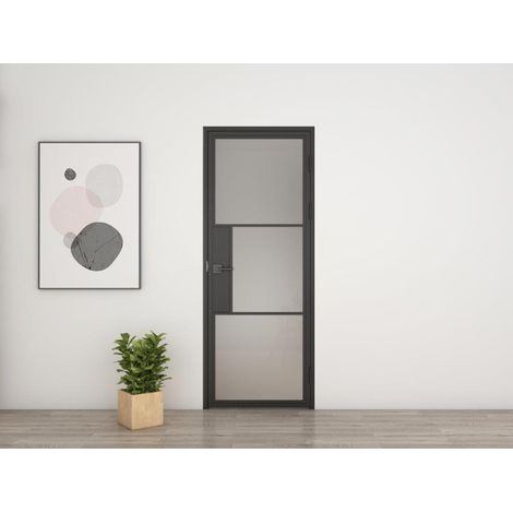 Schulte Glastür satiniert Komplettset mit Beschlag Loftstil 834 x 1972 mm DIN Rechts - Türklinke Drehtür
