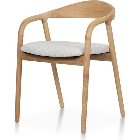 Chaise Salle à Manger Bois de Frêne et Tissu Beige avec Accoudoirs, Rembourrée (1/5)