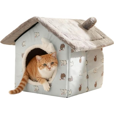 Lit en forme de grotte pour chat, lit pour animal de compagnie en peluche douce (1/5)