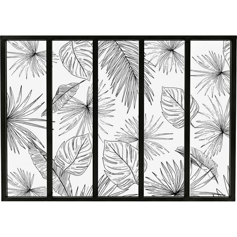 Verrière atelier intérieure aluminium noir 5 vitrages 168 x 117 cm - Décor végétal - Lamnar Noir - noir et transparent - Verre trempé (1/5)