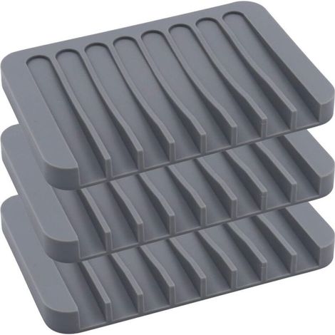 3 porte-savons en silicone avec débit automatique, boîte de salle de bain, cuisine ou voyage, gris (1/5)
