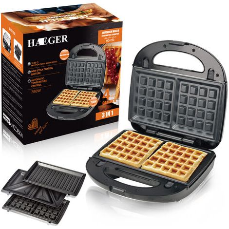 Machine à Sandwich 3 en 1, Gaufrier, Grille de Contact, Plaques Allant au Lave-vaisselle et Antiadhésives [Classe énergétique A+++]
