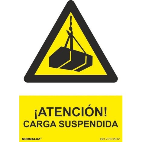 Señal de ¡Atención Carga Suspendida SEKURECO con tintas UV                         200 x 300 mm                          ADHESIVOS DE VINILO