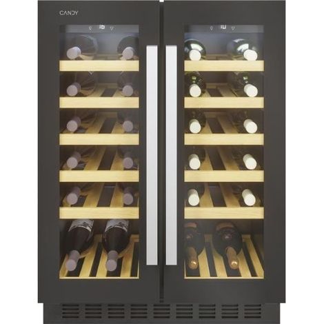 Candy DiVino CCVB 60D/1, Einbau-Weinkühler zwei Zonen, 119L, 38 Flaschen, unabhängige Steuerung, 12 Fächer, Anti-UV-Behandlung, leiser Kompressor, LED, Temperatur 5º bis 18º, 39DB, Klasse G, Schwarz (1/2)