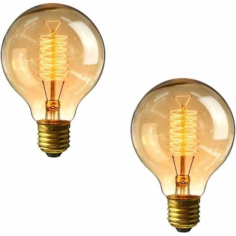 Ampoule à vis G80 40w - Paquet de 2 ampoules E27 à vis dimmable Vintage, ampoules à filament spiral décoratives, blanc chaud tiède 2700K (1/4)