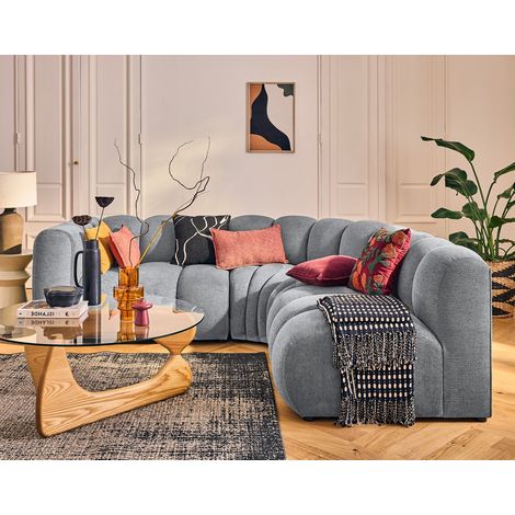 Lisa Design – Canapé modulable d'angle droit 4 places – Tissu texturé gris – Design contemporain – Dimensions 220x201cm – Confort optimal